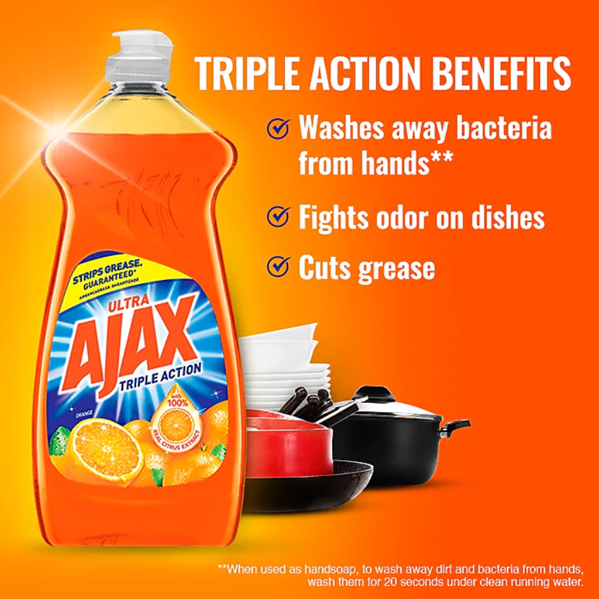 Ajax Triple Action Dish Soap Liquid, Fruity Scent