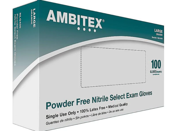 Ambitex N400 Series Powder Free Blue Nitrile Gloves, Large, 100/Box (NLG400) - Image 2