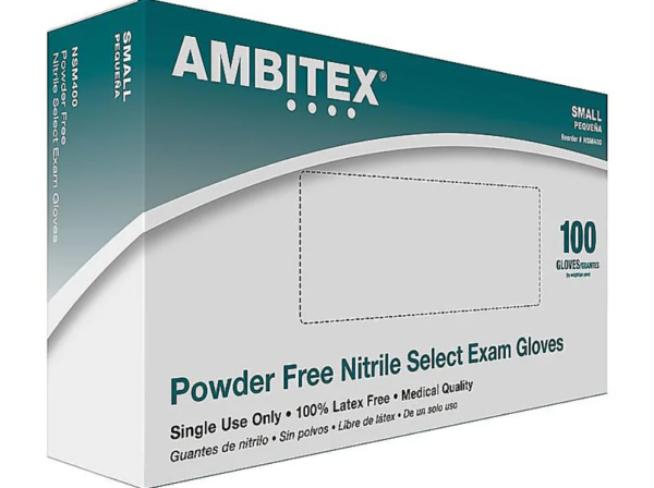 Ambitex N400 Series Powder Free Blue Nitrile Gloves, Small, 100/Box (NSM400) - Image 2