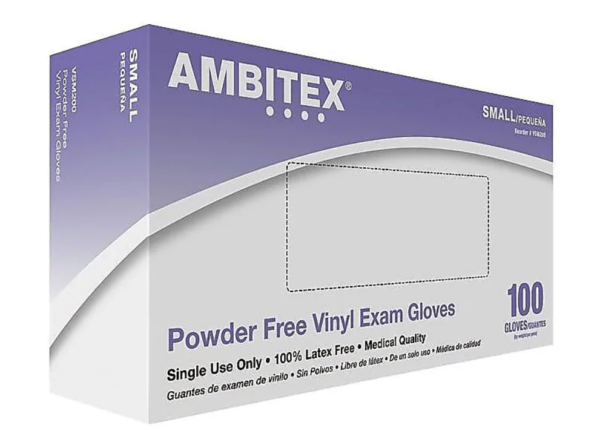 Ambitex V200 Series Latex Free Clear Vinyl Gloves, Small, 100 Box (VSM200)