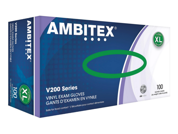 Ambitex V200 Series Powder Free Clear Vinyl Gloves, XL, 100 Box (VXL200)