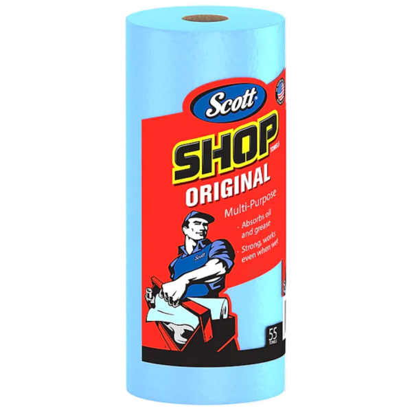 Scott Shop Original Paper Wipers, Blue, 55 sheets Roll, 12 Rolls Carton (75147)(3)